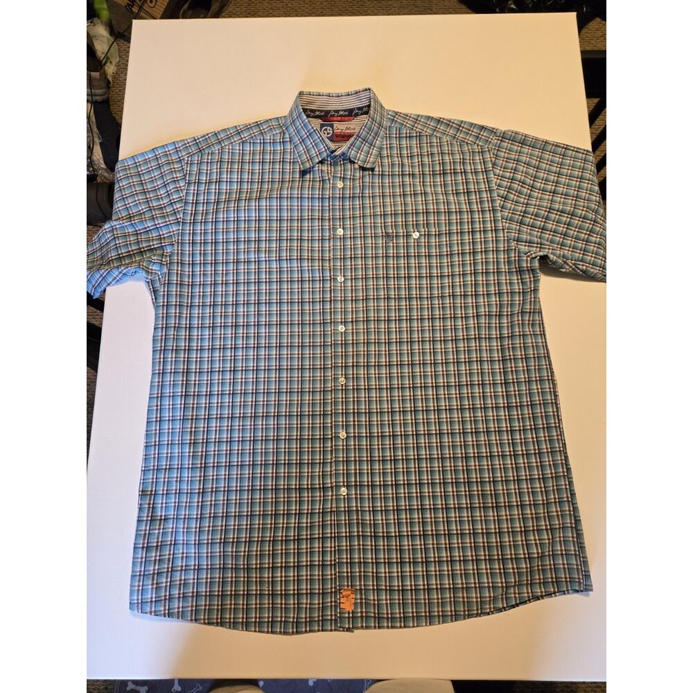 Wrangler George Strait Cowboy Cut Shirt Mens 3XL Blue Plaid Short Sleeve AS IS
